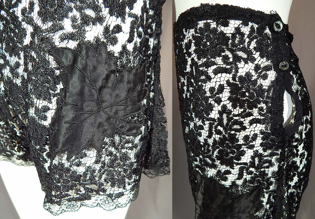 Vintage Eve's Leaves by Chevette Lingerie Black Lace Silk Fig Leaf Applique Tap Panties
It is in good as-is condition, with only a small frayed hole near the top button side closure (see close-up). This is truly a rare and wonderful piece of WWII novelty lingerie wearable art! 