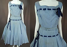 Vintage Henry Rosenfeld Blue White Cotton Check Gingham Belted Circle Skirt Dress NWT
