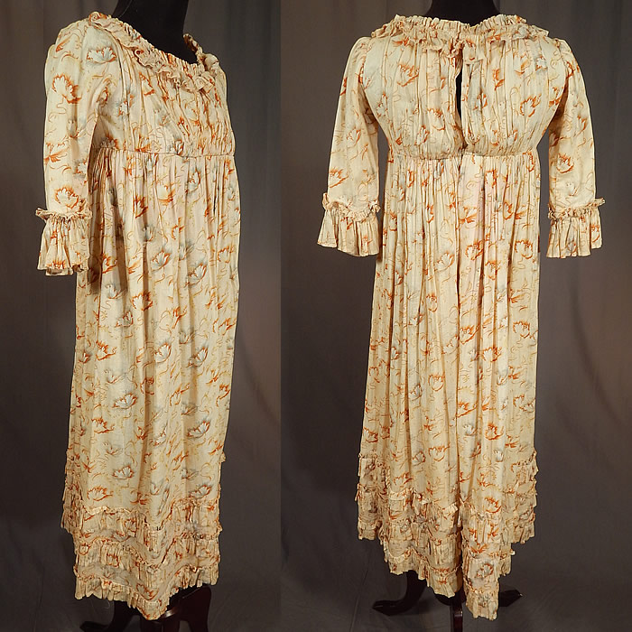 Victorian Girls Art Nouveau Floral Print Cotton Empire Waist Regency Style Dress
The dress measures 40 inches long, with a 28 inch chest, 38 inch waist and 11 inch back. 
