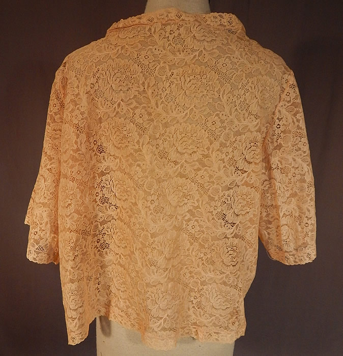  Vintage Silk Pastel Rosette Trim Cream Lace Bolero Boudoir Bed Jacket
The top measures 20 inches long, with a 40 inch bust and a 15 inch back. It is in excellent condition. This is truly a wonderful piece of wearable lingerie lace art! 