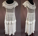 Vintage Swiss Polka Dot White Tulle Net Lace Shawl Collar Capelet Dress
