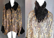 Vintage Art Deco Gold Lame Floral Print Velvet Flapper Opera Coat Jacket
