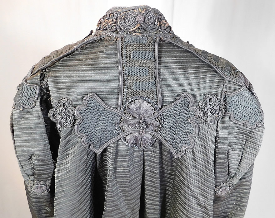 Edwardian Black Silk Soutache Braided Rope Passementerie Trim Long Evening Coat
This is truly a wonderful piece of wearable textile art! 