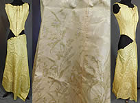 Victorian Yellow Silk Damask Floral Wheat Brocade Ball Gown Corset Bodice & Fabric
