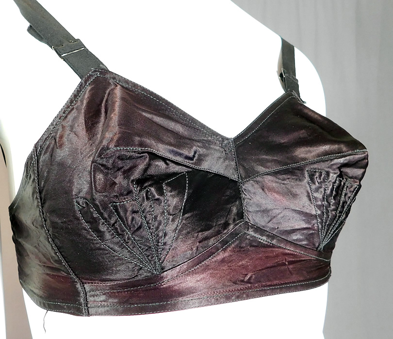 Vintage Quest-Shon Mark Black Silk Satin Stitched Cup Conical Cone Brassiere Bullet Bra	
This is truly a rare and wonderful piece of retro lingerie wearable art! 