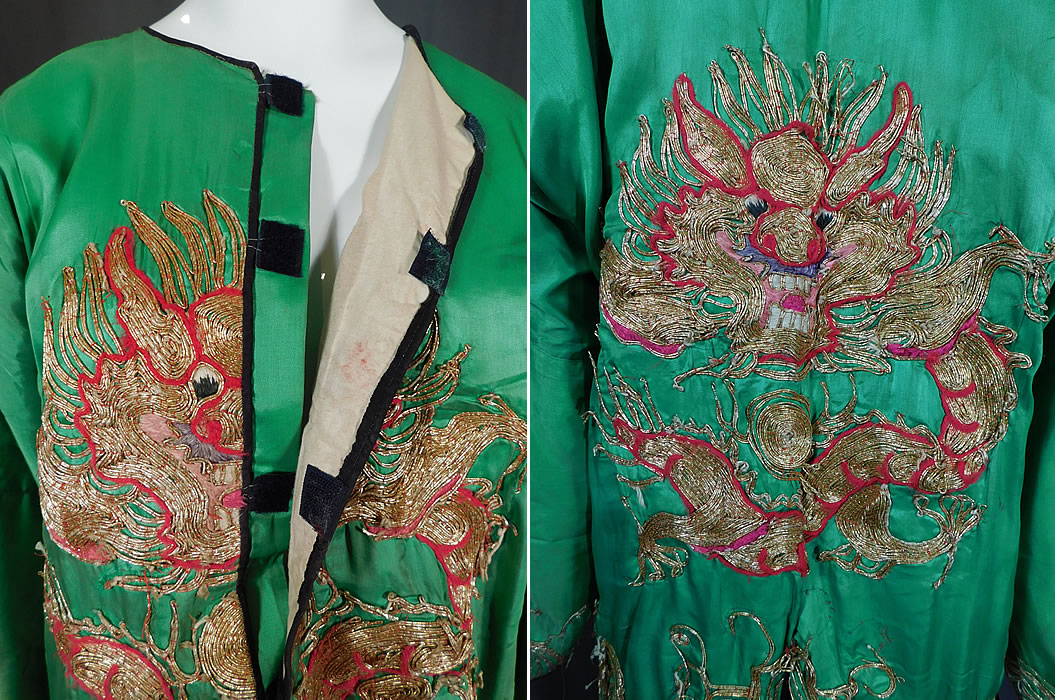 Antique Chinese Dragon Gold Couching Embroidery Opera Robe & Skirt Costume
The skirt measures 36 inches long and each panel is 14 inches wide. 
