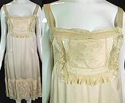 Vintage Cream Silk Damask Butterfly Rosette Lace Lingerie Negligee Chemise Slip Dress
