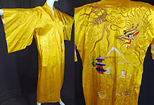 Vintage WWII Japanese Gold Couching Embroidery Dragon Yellow Kimono Robe
