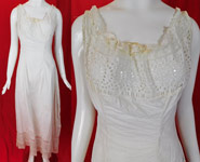 Victorian White Cotton Eyelet Cutwork Broderie Anglaise Lace Full Slip Dress
