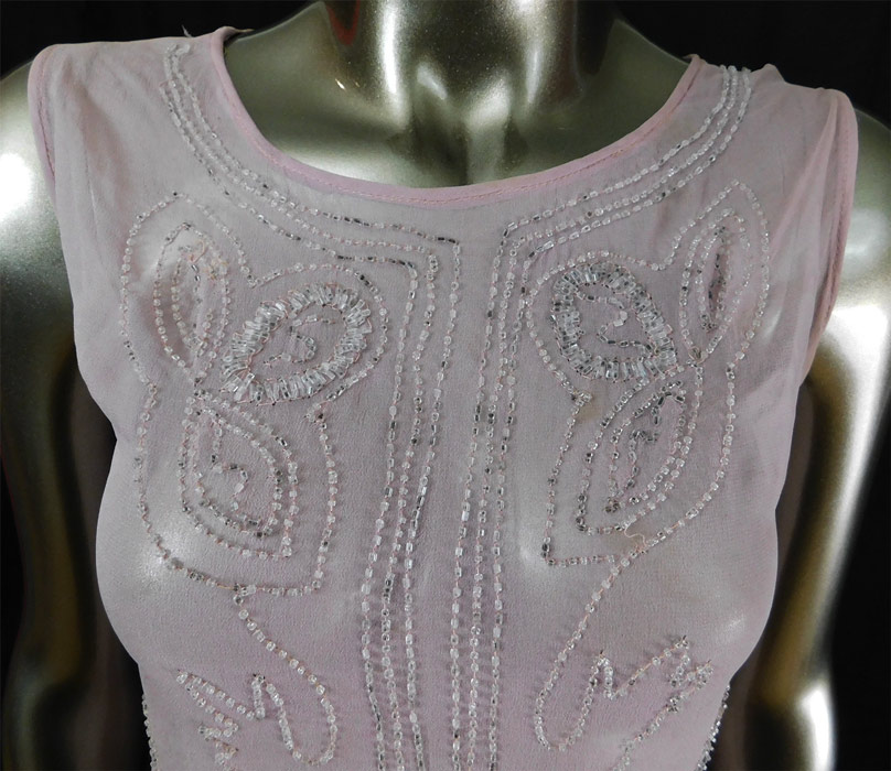 Vintage Art Deco Lilac Pink Sheer Silk Chiffon Crystal Beaded Flapper Dress
This is truly a wonderful piece of Art Deco wearable art! 