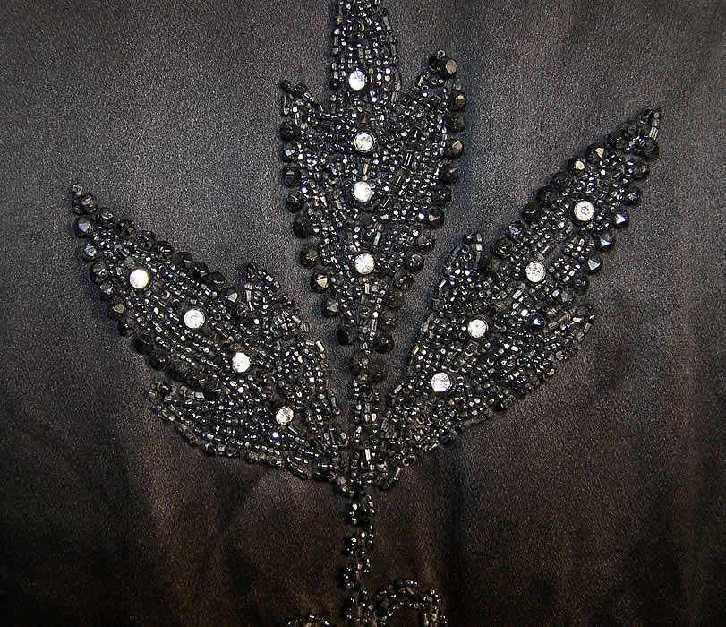 Art Deco Black Silk Beaded Drop Waist Flapper Dress.