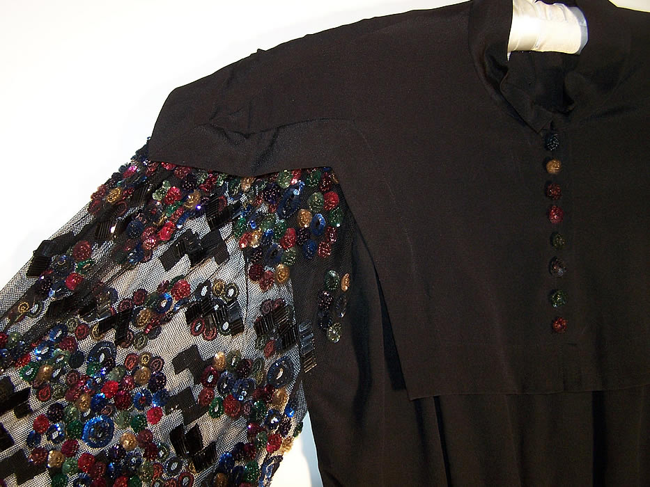 Henri Bendel Black Crepe Sequin Evening Gown