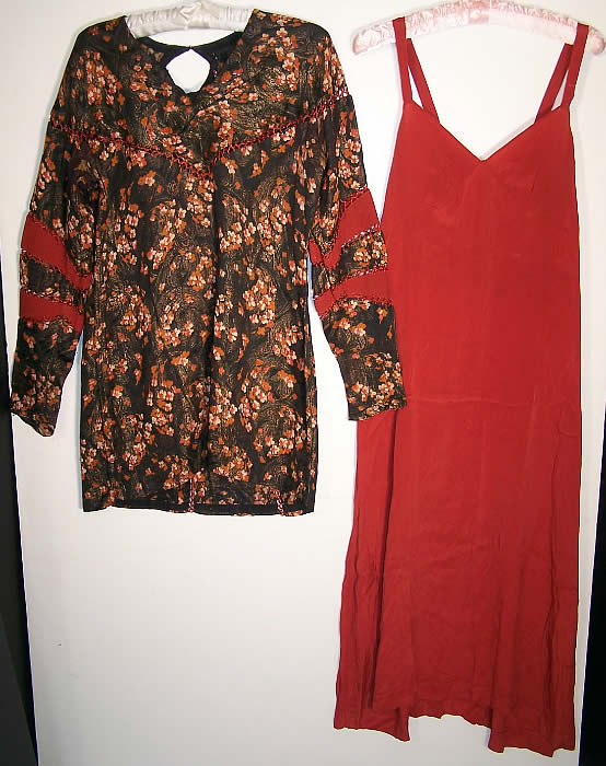 Art Deco Gold Lam&eacute; Cinnabar Slip Dress & Tunic Top Close up.