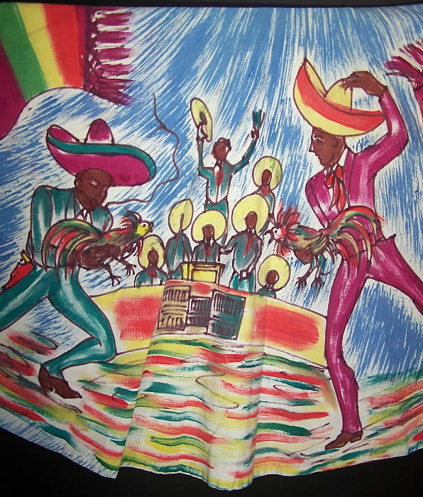 Hand Painted Mexican Cock Fighting Circle Skirt