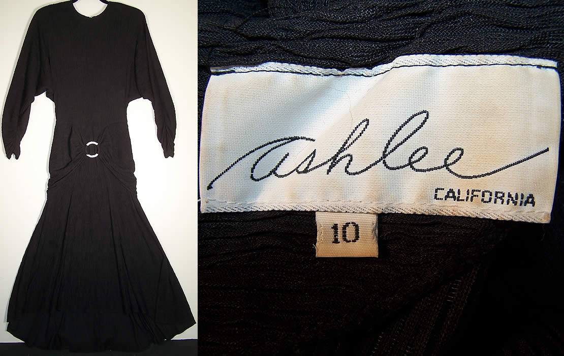 Ashlee Black Pleated Dolman Sleeve Evening Gown.