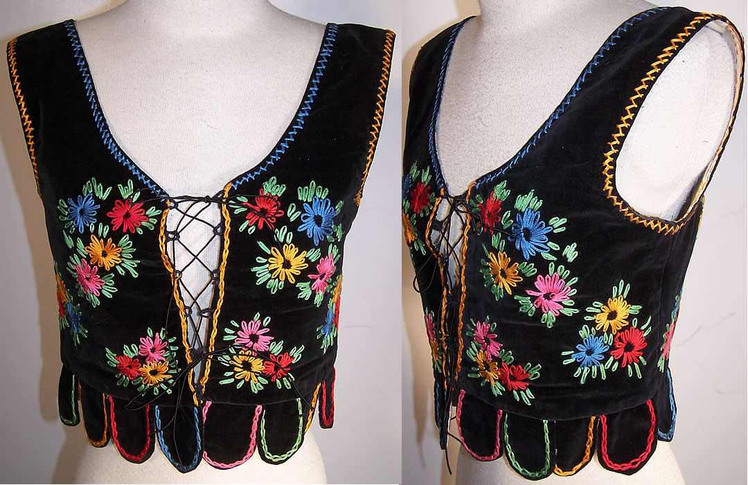  Embroidered Bodice Polish Folk Vest Corset Top  Front view.