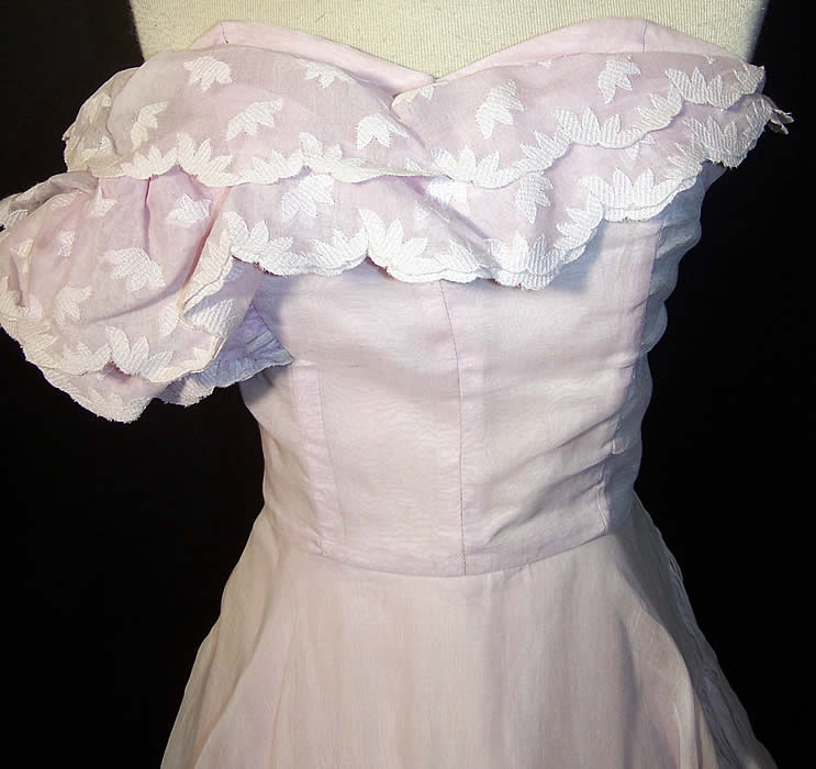 Lilac Organdy Embroidered Ruffle Strapless Dress