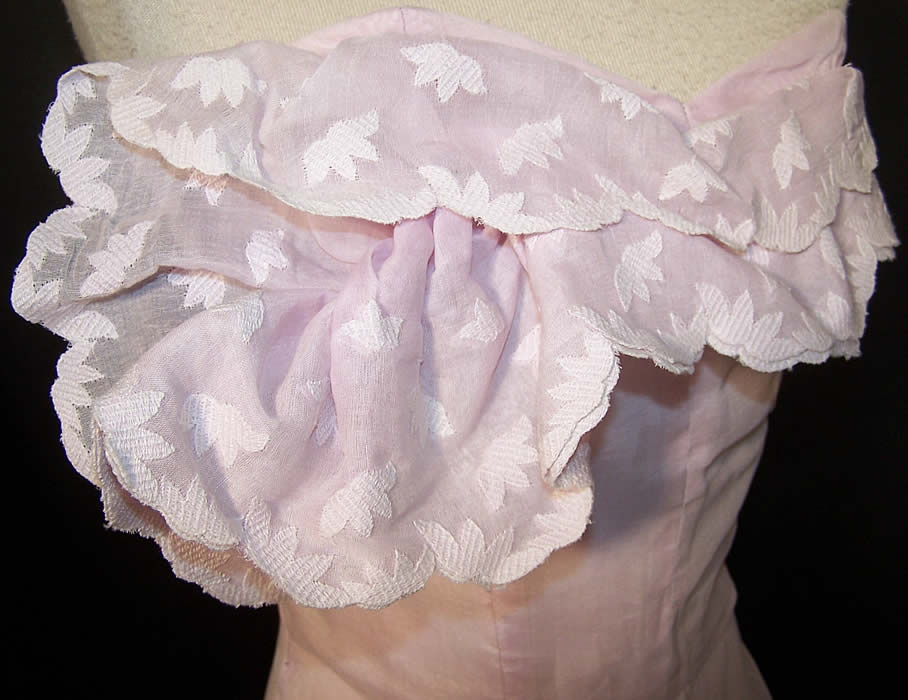 Lilac Organdy Embroidered Ruffle Strapless Dress