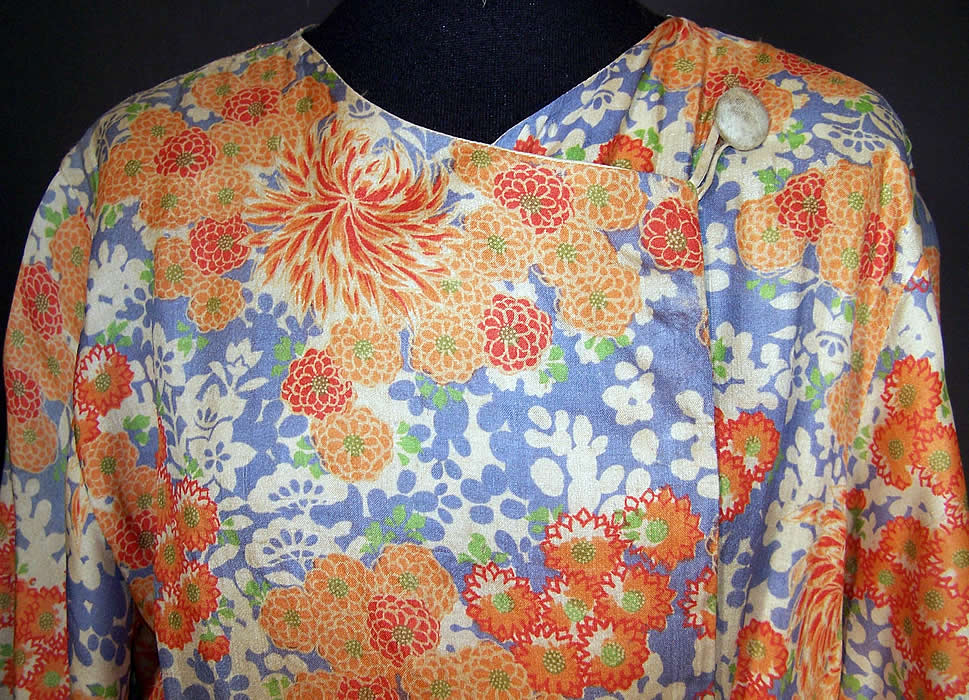 Japanese Raw Silk Screen Kimono Robe