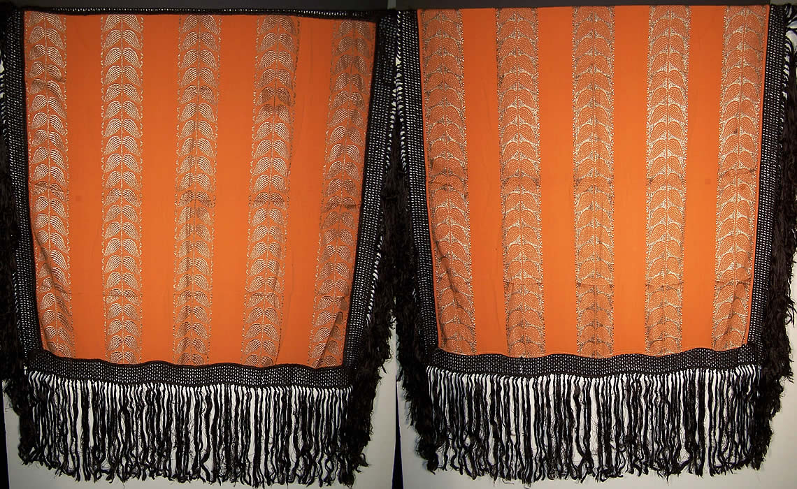 Art Deco Orange Silk Silver Lam&eacute; Fringe Shawl  Back View.