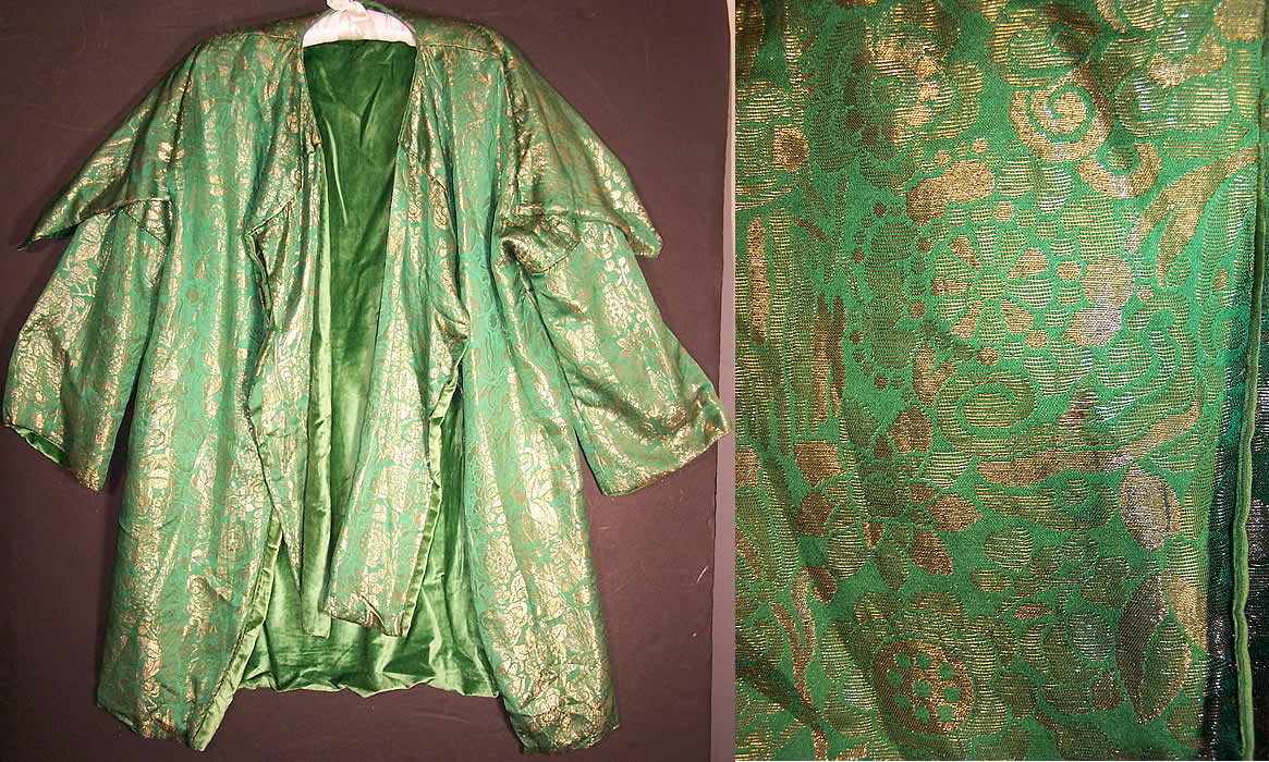 Art Deco Emerald Green Silk Velvet Gold Lam&eacute; Shawl Coat