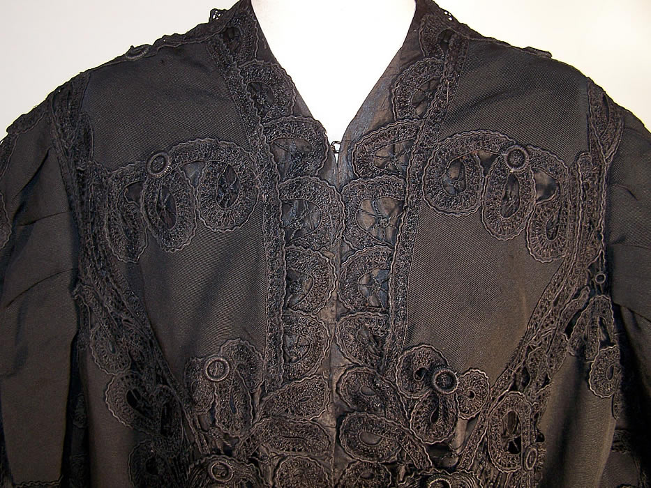 Edwardian Battenburg Tape Lace Black Silk Coat 
