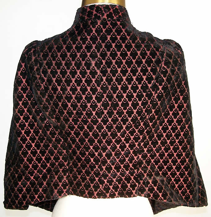 Victorian Red & Black Voided Velvet Mantle Cape Jacket Back View