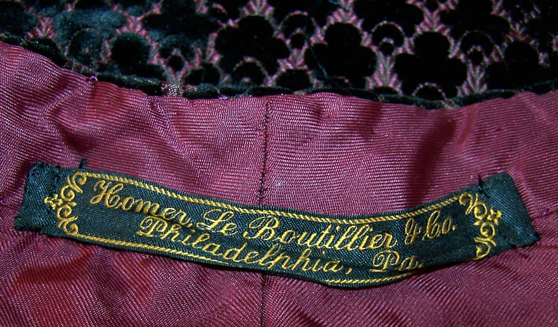 Victorian Red & Black Voided Velvet Mantle Cape Jacket Close up.