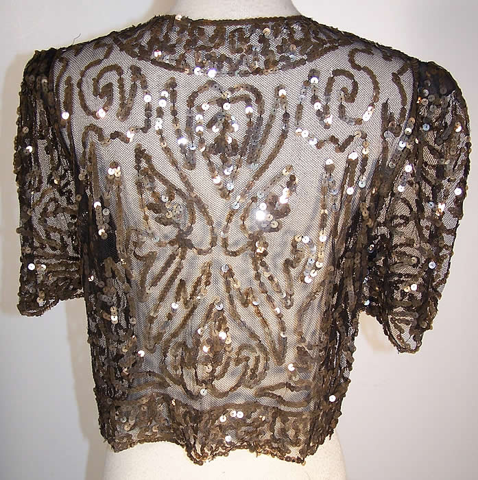 Art Deco Gold Sequin Beaded Bolero Cropped Jacket back view.