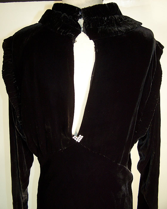 Vintage Black Velvet Dolman Sleeve Bias Cut Dress Gown back view.