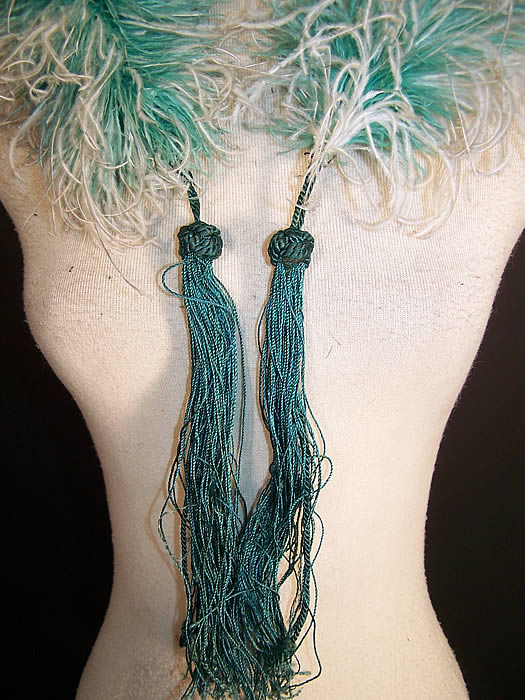 Victorian Teal Blue Green Ostrich Feather Neck Boa Collar 
