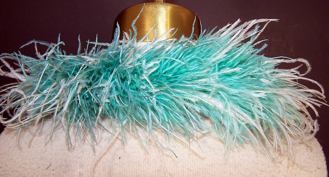 Victorian Teal Blue Green Ostrich Feather Neck Boa Collar 