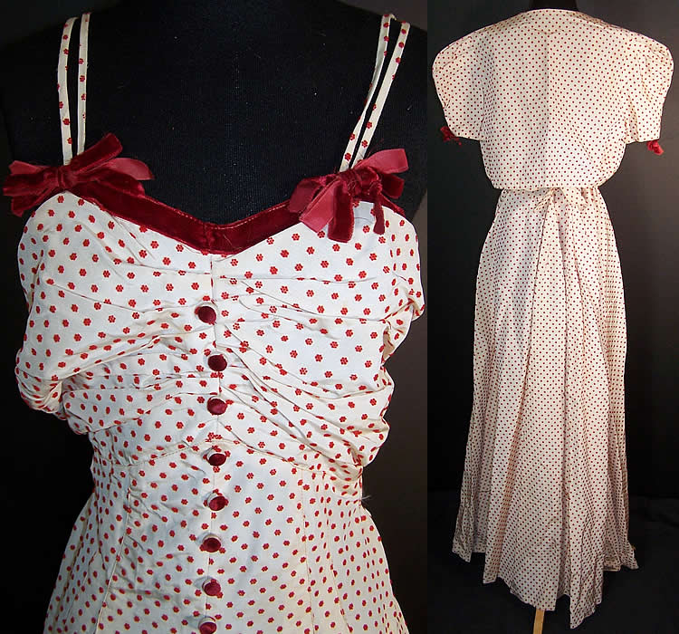 Vintage Red & White Polka Dot Dress Gown Bolero Jacket Back View.