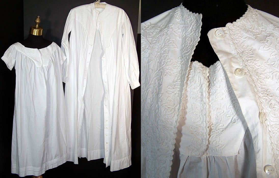Victorian White Cotton Soutache Nightgown Robe Trousseau