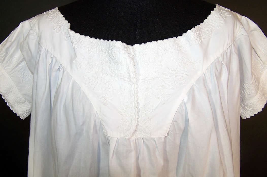 Victorian White Cotton Soutache Nightgown Robe Trousseau close-up view.