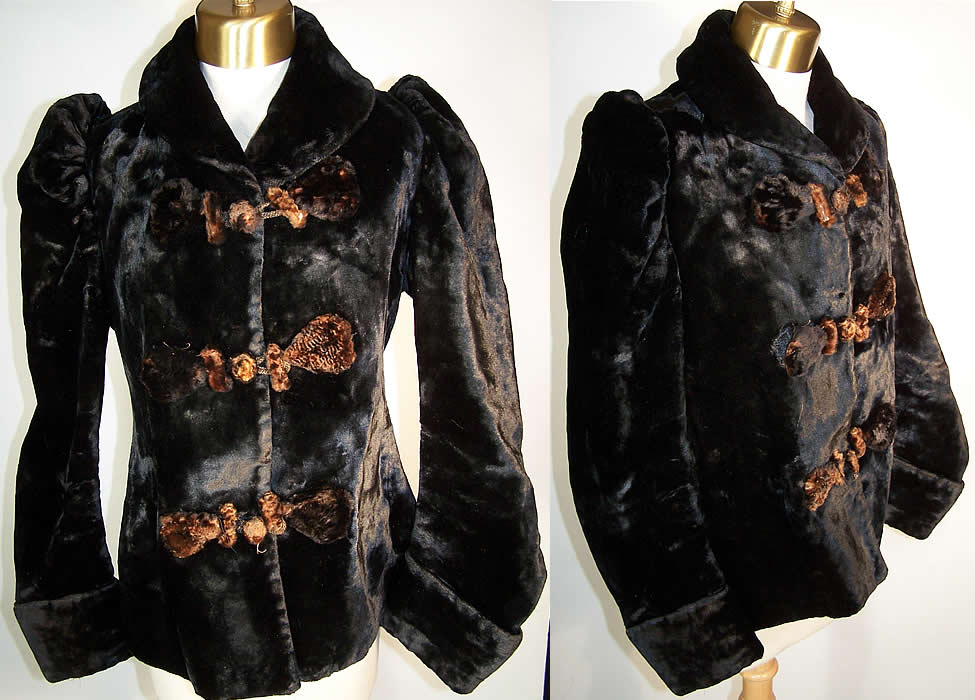 Victorian Plush Velvet Beaver Fur Winter Coat Jacket   Front view.
