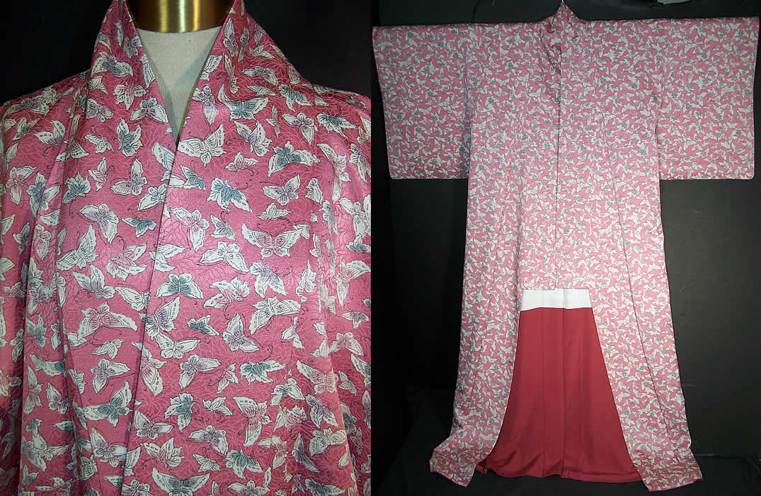Japanese Geisha Silk Screen Pink Butterfly Kimono