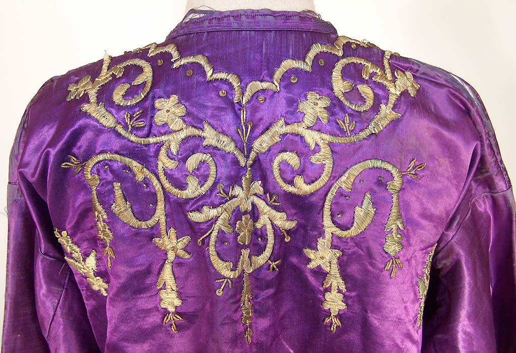 Ottoman Turkish Gold Embroidered Purple Silk Jacket Back view.