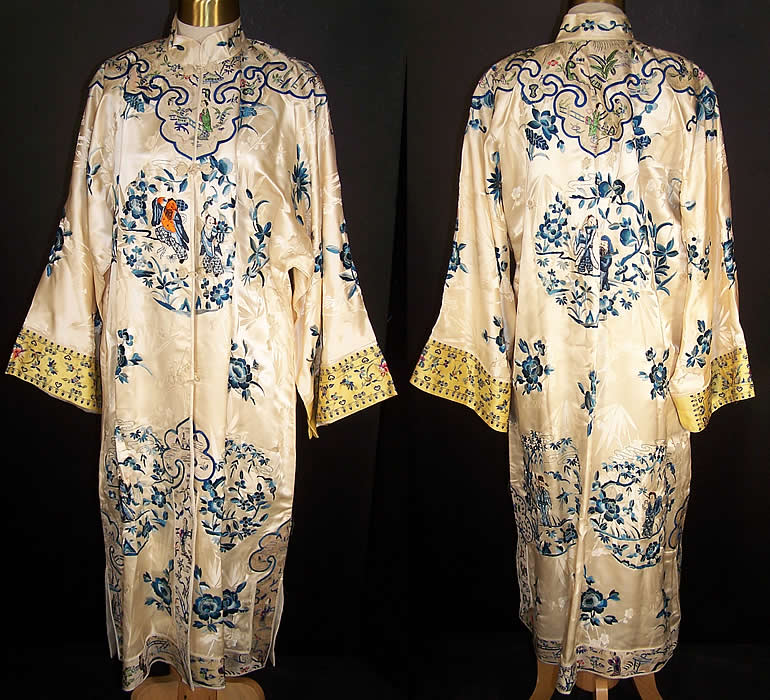 Chinese Eight Immortals Figural Embroidered Robe Coat  Front view.
