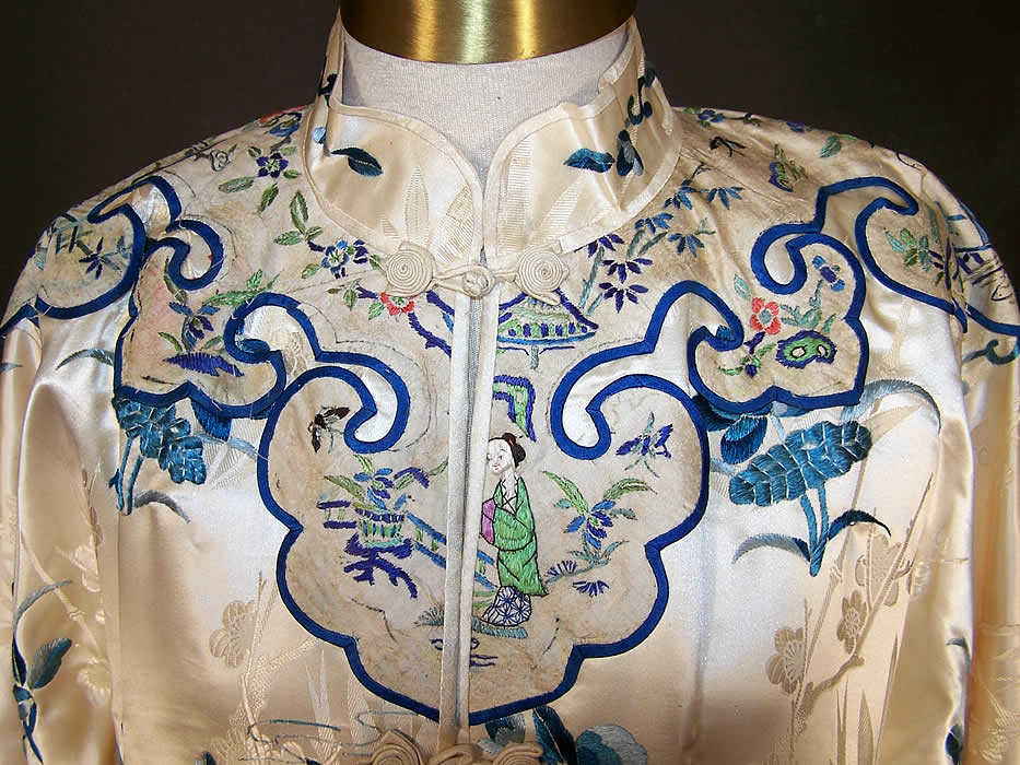 Chinese Eight Immortals Figural Embroidered Robe Coat Front View.