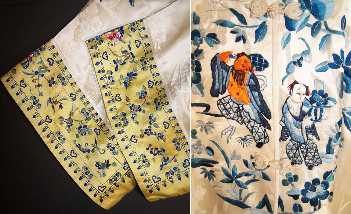 Chinese Eight Immortals Figural Embroidered Robe Coat side view.