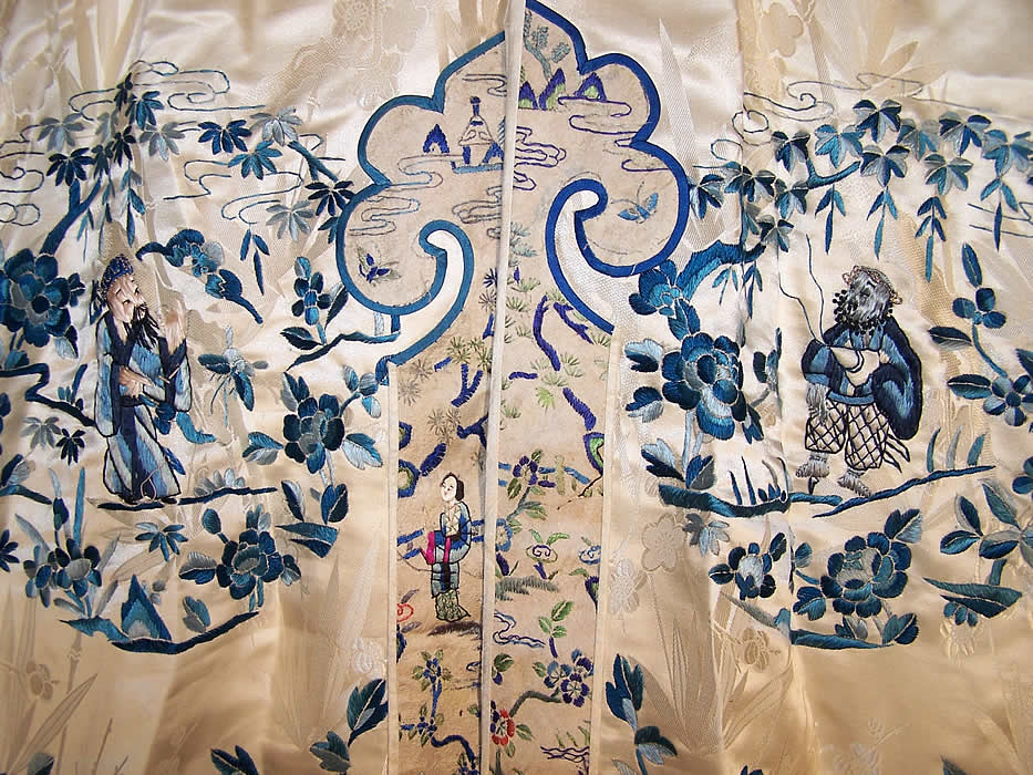 Chinese Eight Immortals Figural Embroidered Robe Coat Close up.