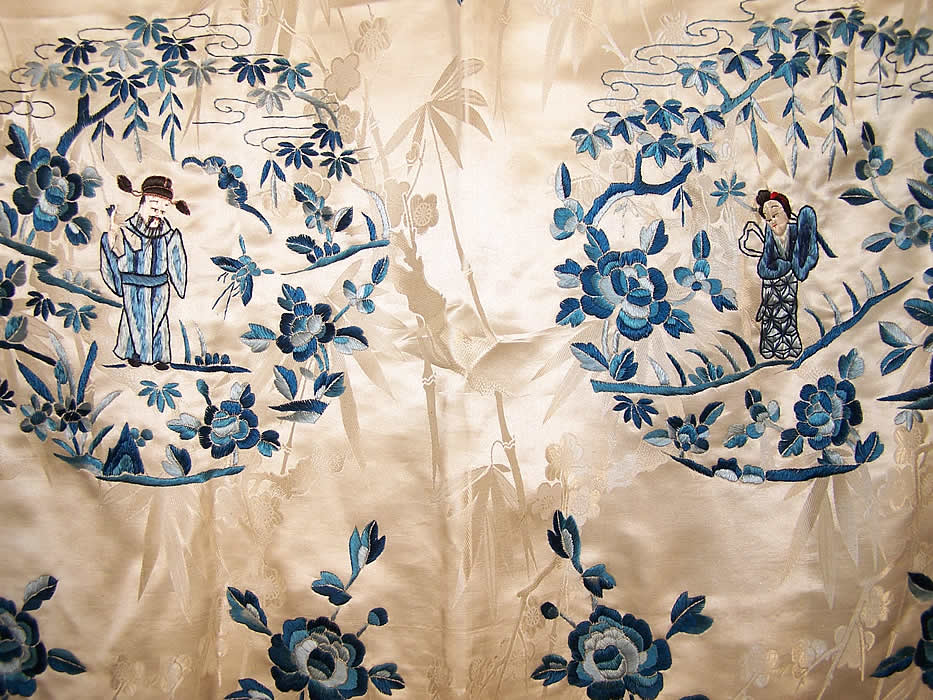 Chinese Eight Immortals Figural Embroidered Robe Coat Close up.
