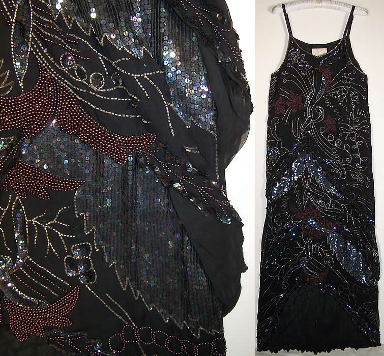 Vintage Le Mieux Silk Beaded Flapper Dress Evening Gown Close-up View.