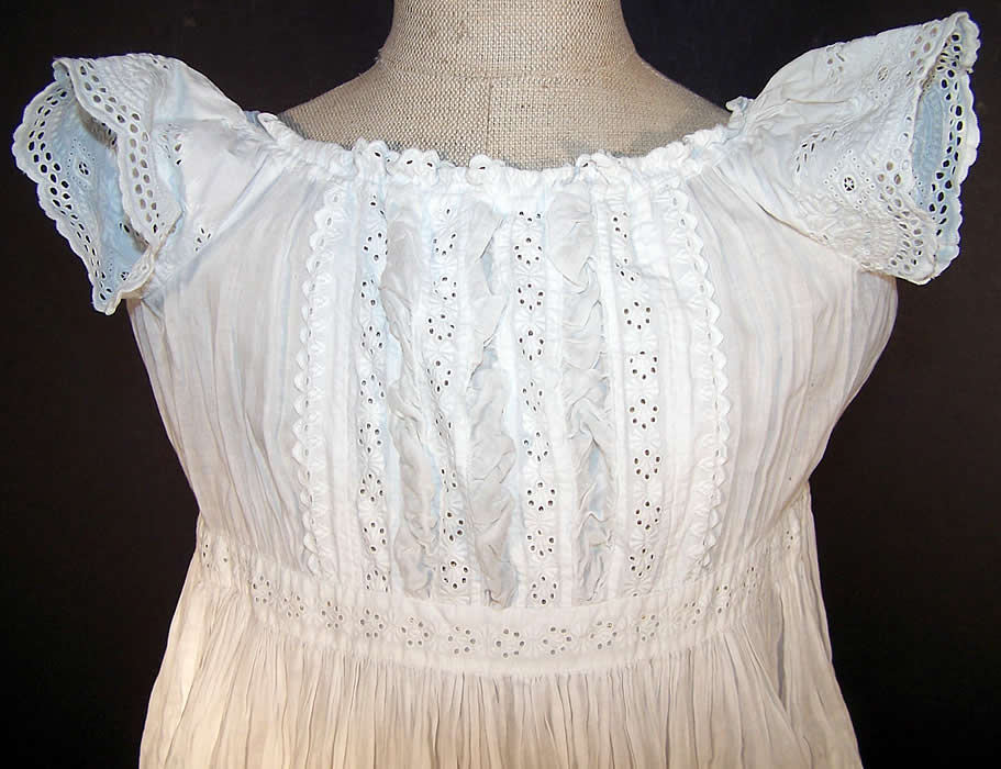 Victorian Ayrshire Whitework Christening Gown Dress Close-up View.