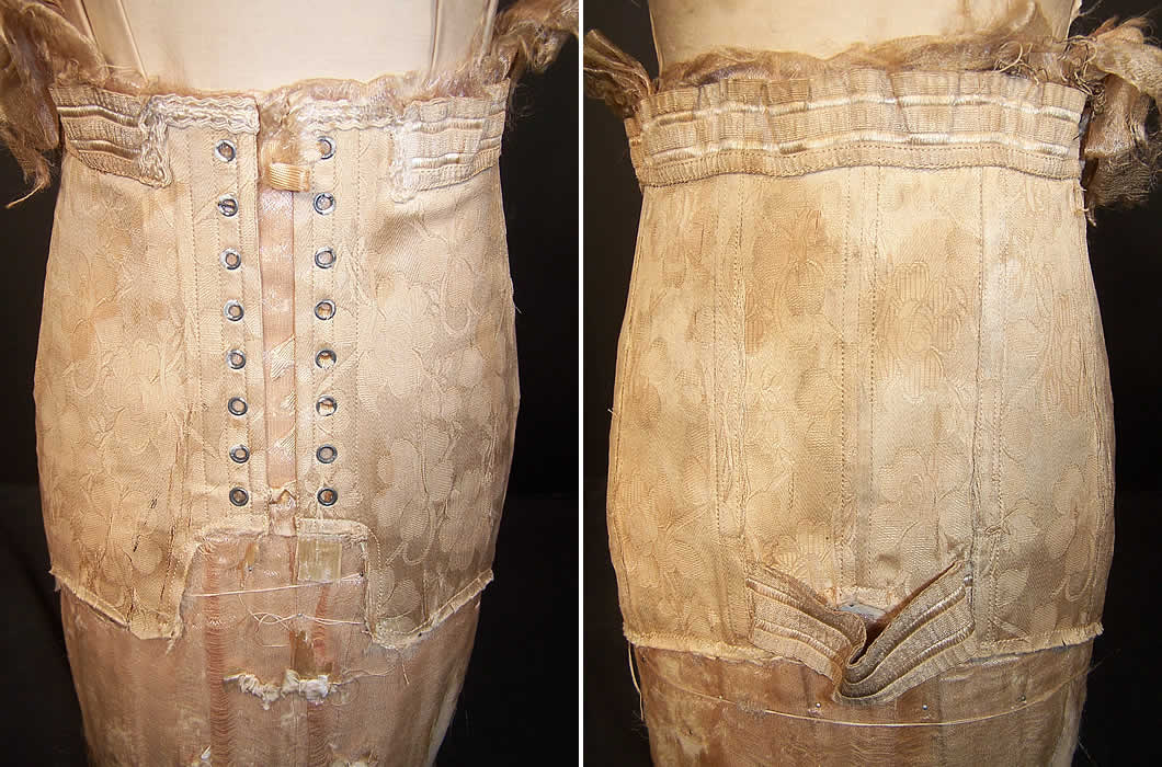 Salesman Sample Dress Form Pink Silk Corset Girdle Front Back View.