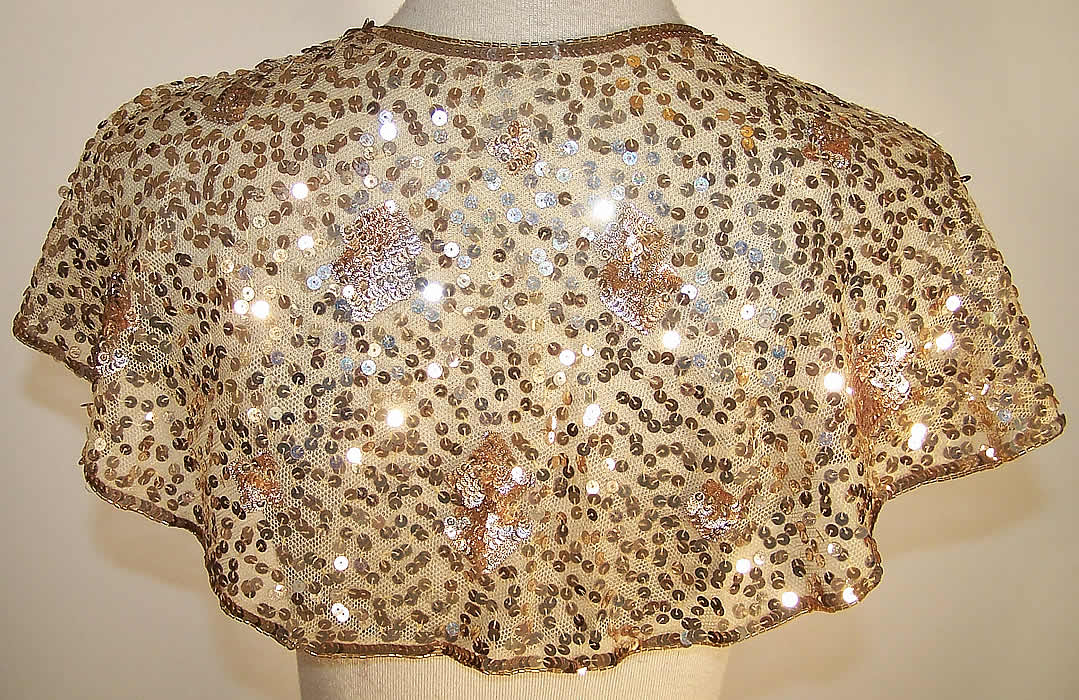 Art Deco Gold Sequin Beaded Shawl Collar Capelet Back View