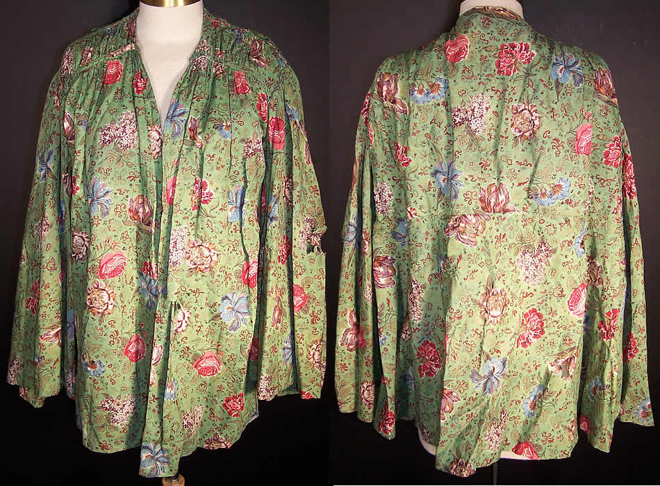 Antique Botanical Green Chintz Roller Print Shirt Jacket Front view.