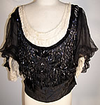 Victorian Black Jet Beaded Strand Fringe Ball Gown Bodice 