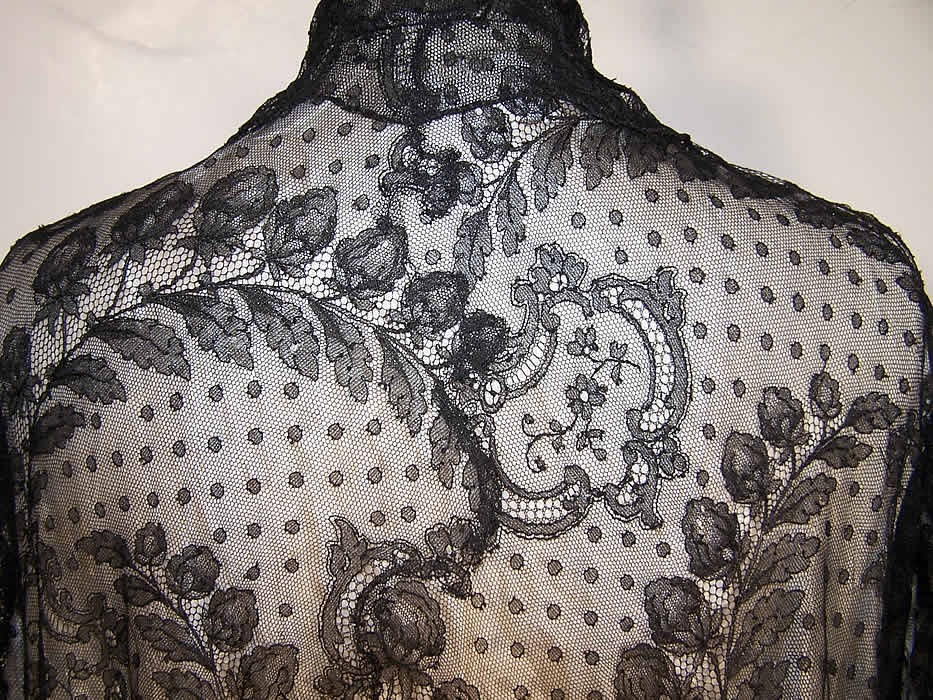 Edwardian Black Chantilly Lace Robe Dressing Gown Back View.